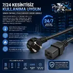 PrimeX PX-SRV15 2 Metre 3x1.5mm C19 UPS Server Power Kablo, Full Bakır C19 Schuko Güç Kablosu, 16A 2-5