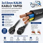 PrimeX PX-SRV15 2 Metre 3x1.5mm C19 UPS Server Power Kablo, Full Bakır C19 Schuko Güç Kablosu, 16A 2-7