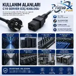 PrimeX PX-SRV15 2 Metre 3x1.5mm C19 UPS Server Power Kablo, Full Bakır C19 Schuko Güç Kablosu, 16A 2-8