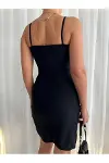 Kadın Şık Tasarım V Yaka Askılı A Kesim Mini Abiye Elbise-4