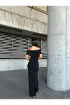Kadın Tasarım Halter Yaka Kolsuz Krep Kumaş Omzu Açık Abiye Elbise-3