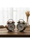 Twın Bell Alarm Clock Yuvarlak Masa Çalar Saat Metal Kasa Eskitme Desenli Pilli - Işıklı Çap: 10CM B-2