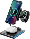 3-in-1 Kablosuz Şarj Standı, Telefon Saat Kulaklık için, Ayarlanabilir Açılı, LED Işıklı, Gri iPhone-2