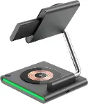 3-in-1 Kablosuz Şarj Standı, Telefon Saat Kulaklık için, Ayarlanabilir Açılı, LED Işıklı, Gri iPhone-3