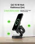 MagSafe Uyumlu Şarj Cihazı, 3'ü 1 Arada Dönüştürülebilir Kablosuz Şarj İstasyonu, iPhone 17, Apple W-3