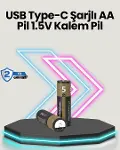 Yüksek Performanslı AA USB Şarjlı Lityum Pil | 1.5V Sabit Güç | 2’li Paket-1