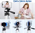 Telefon Tripodu – 33-110cm Katlanabilir Tripod Telefon Tutucu, 360° Döner Başlık, Bluetooth Kumandal-3