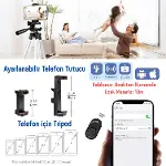 Telefon Tripodu – 33-110cm Katlanabilir Tripod Telefon Tutucu, 360° Döner Başlık, Bluetooth Kumandal-5