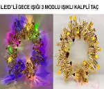 Kalp Püsküllü Gece Parıltısı 3 Modlu LED'li Işıklı Taç Altın Renk-2