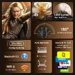 Mini Projeksiyon, 4K FHD 1920x1080P, 180° Döndürülebilir, Taşınabilir, WiFi 6 ve BT 5.2, Android ve-2