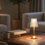 Uzun Klasik Çizgili Model LED Masa Lambası – Dokunmatik, 3 Renk Işık Modlu, Şarjlı Dekoratif Gece La-4