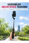 AI Takipli Gimbal Selfie Stick 360° Otomatik Yüz Takibi Bluetooth Kumandalı Uzayabilir Tripodlu Tele-1
