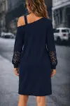 Kadın Uzun Kollu Tek Omuzu Açık Zincir Detaylı Kısa Modal Elbise-3