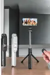 Selfie Çubuğu Tripod Kumandalı Telefon Tutucu Siyah-5