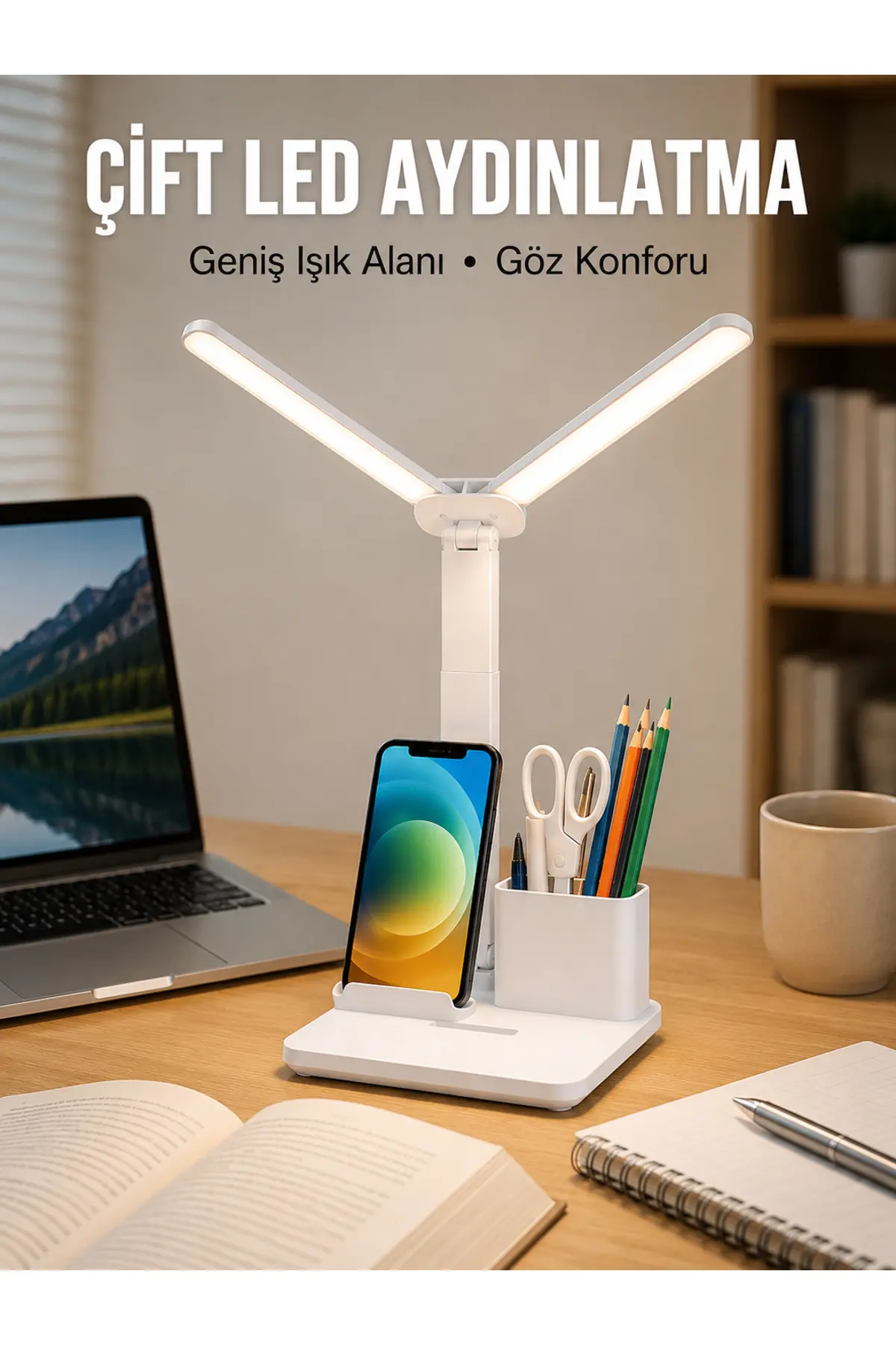 3’ü 1 Arada Çok Amaçlı Masa Lambası | Göz Yormayan Işık, Organizer Tasarım Yeni Nesil