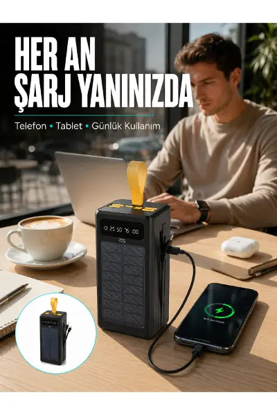 Kamp ve Outdoor Kullanıma Uygun Güneş Panelli Powerbank Yeni Nesil