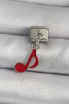 316L Çelik Gümüş Renk Kırmızı Nota Model Nomination Charm-1