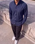 Erkek Standart Kesim Gabardin Kumaş Uzun Kollu Gömlek-4