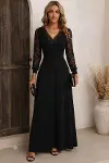 Kadın Uzun Kollu V Yakalı Dantelli Uzun Janjan Krep Elbise-3