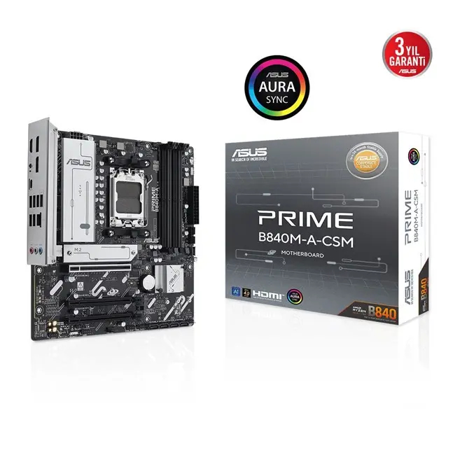 PRIME B840M-A-CSM, 4xDDR5, 3x M.2, HDMI, 2x DP, Type-C, AMD Ryzen 9000 Serisi, AM5 Soket Anakart