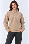Polar Dik Yaka Yarım Fermuarlı Uzun Kollu Regular Fit Kışlık Sweatshirt - Bej-2