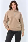 Polar Dik Yaka Yarım Fermuarlı Uzun Kollu Regular Fit Kışlık Sweatshirt - Bej-1