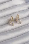 Pirinç Gold Renk İri Zirkon Taşlı Kıvrımlı Minimal Kelebekli Halka Küpe-2