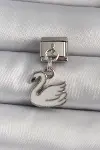 316L Çelik Gümüş Renk Sallantı Beyaz Kuğu Model Nomination Charm-1