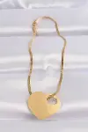 316L Çelik İtalyan Zincir Gold Renk Düz Plaka Kalp Kolye-2