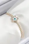Pirinç Zirkon Taşlı Nazar Yıldız Model Gold Renk Asansörlü Kadın Bileklik-1