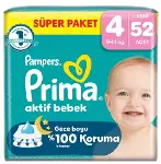 Prima Aktif Bebek Süper Paket Bebek Bezi 4 Beden 52 Adet-1