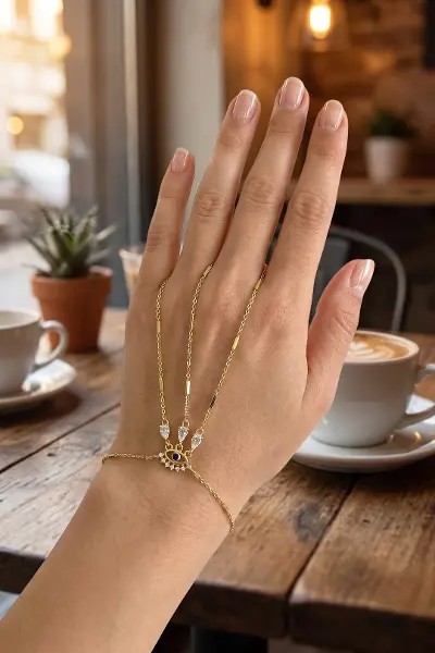 Gold Renk Pirinç Zirkon Taşlı Göz Model Şahmeran TJ-SN824