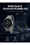 Alarm ve Titreşim Özellikli Akıllı Saat ve Mikrofonlu Kablolu Bluetooth Kulaklık 60 Saat-1