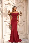 Kadın Modern Stil Carmen Yaka Balık Kesim Kısa Kollu Abiye Elbise-3