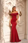 Kadın Modern Stil Carmen Yaka Balık Kesim Kısa Kollu Abiye Elbise-1