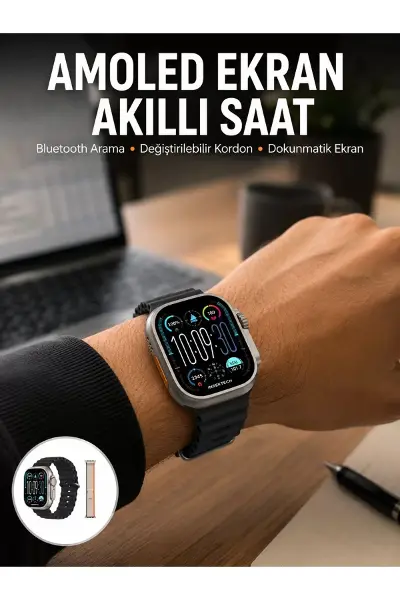 49mm Akıllı Saat Amoled Ekranlı Kadın Erkek Kol Saati Plastik Kordon Yeni Nesil