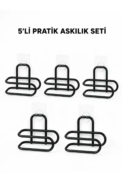 Siyah Metal WC Kağıtlık Yapışkanlı Tuvalet Kağıdı Rulo Tutucu 5 Adet Avantajlı Set