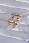 XUPİNG Rose Renk Zirkon Taşlı Geometrik Sallantılı Küpe-2