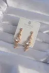 XUPİNG Rose Renk Zirkon Taşlı Geometrik Sallantılı Küpe-1