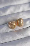 Pirinç Gold Renk Tırtıklı Minimal Bombeli Tasarım Küpe-1