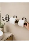3 Adet Yapışkanlı Rulo Tutucu Siyah Metal Tuvalet Kağıdı Askısı-3