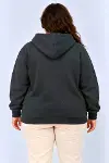 Battal Büyük Beden Üç İplik İçi Şardonlu Kapüşonlu Kanguru Cepli Kışlık Sweatshirt - Füme-2