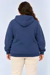Battal Büyük Beden Üç İplik İçi Şardonlu Kapüşonlu Kanguru Cepli Kışlık Sweatshirt - Lacivert-2