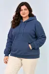 Battal Büyük Beden Üç İplik İçi Şardonlu Kapüşonlu Kanguru Cepli Kışlık Sweatshirt - Lacivert-3