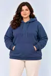 Battal Büyük Beden Üç İplik İçi Şardonlu Kapüşonlu Kanguru Cepli Kışlık Sweatshirt - Lacivert-1