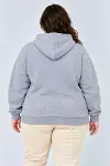 Battal Büyük Beden Üç İplik İçi Şardonlu Kapüşonlu Kanguru Cepli Kışlık Sweatshirt - Gri-3