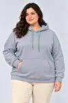 Battal Büyük Beden Üç İplik İçi Şardonlu Kapüşonlu Kanguru Cepli Kışlık Sweatshirt - Gri-1