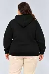 Battal Büyük Beden Üç İplik İçi Şardonlu Kapüşonlu Kanguru Cepli Kışlık Sweatshirt - Siyah-2
