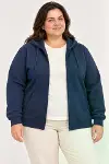 Battal Büyük Beden Üç İplik İçi Şardonlu Kapüşonlu Tam Fermuarlı Kışlık Sweatshirt - Lacivert-2