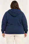 Battal Büyük Beden Üç İplik İçi Şardonlu Kapüşonlu Tam Fermuarlı Kışlık Sweatshirt - Lacivert-3